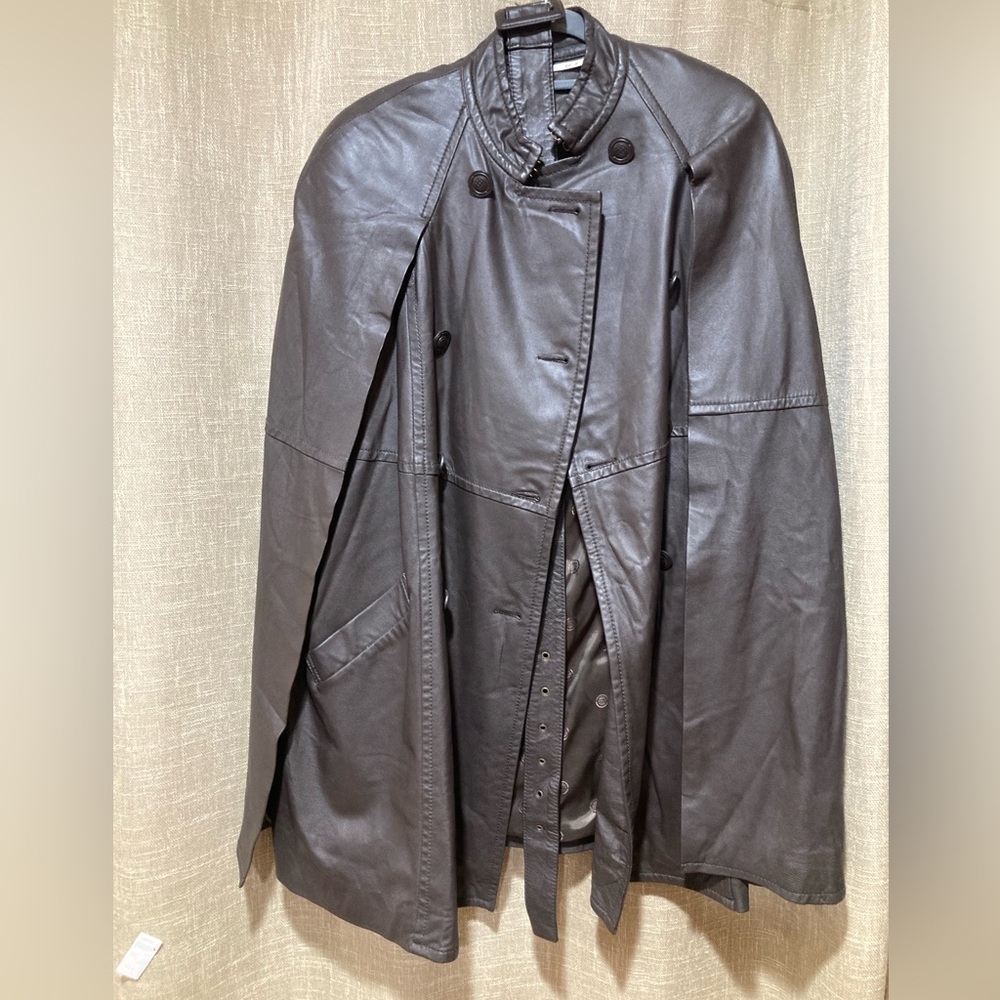 new LEON MAX spectatular Genuine Leather $1198 RETAIL Cape JACKET Brown S28/80 - Picture 4 of 16